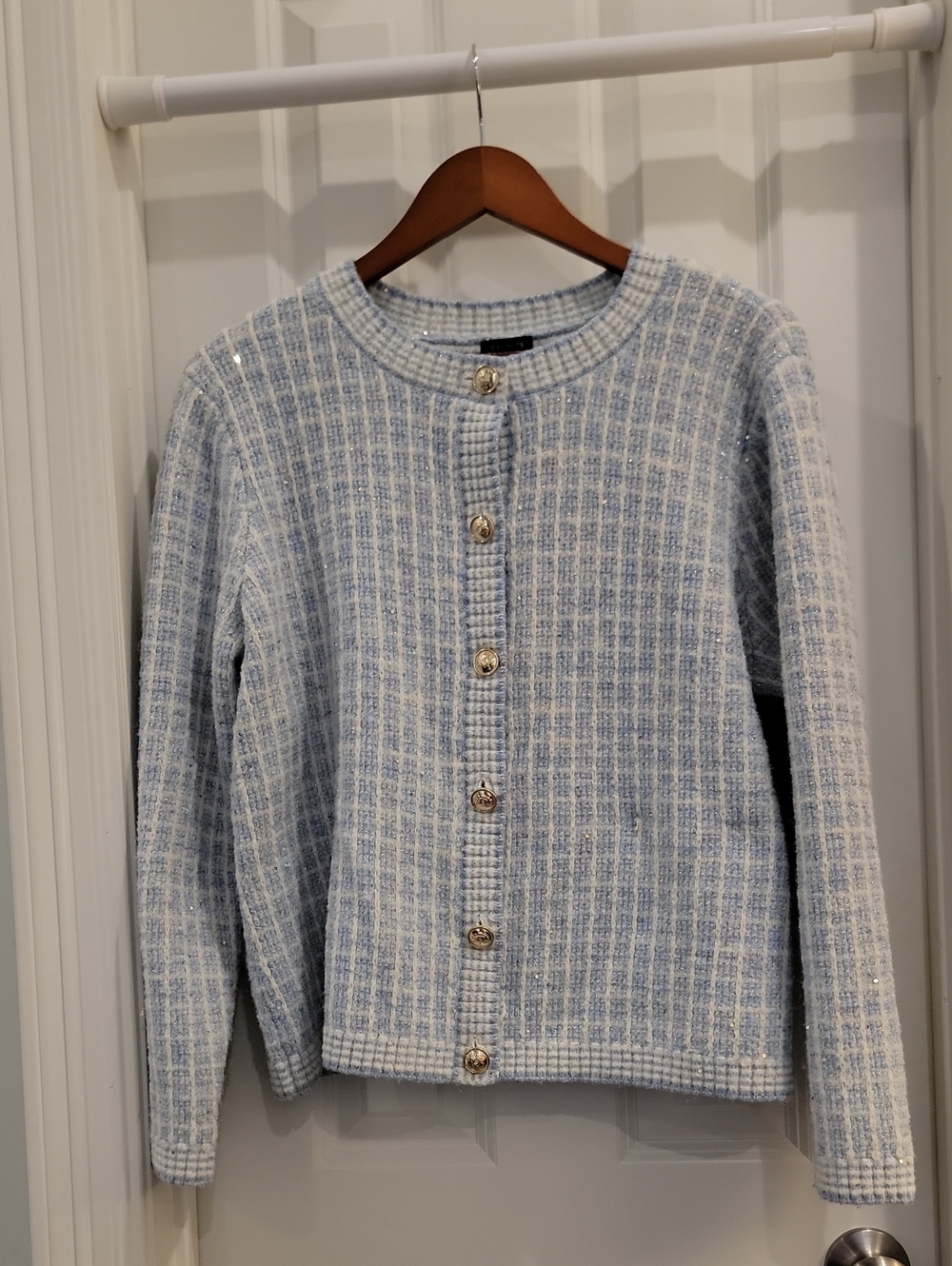 Talbots Pale Blue Sequined Textured Button-Front Cardigan